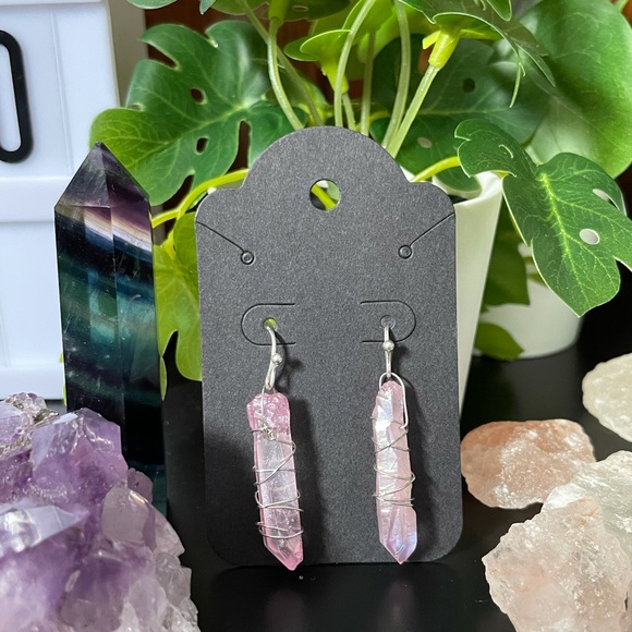 Handmade Wire Wrapped Rose Quartz Earrings - Picture 1 of 1